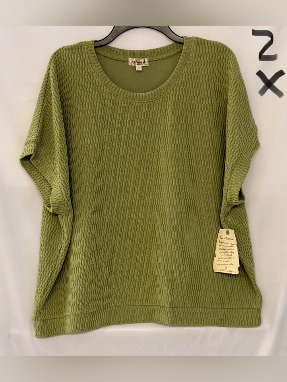 ONE WORLD Olive Textured Scoop Neck Pullover